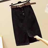 Осенняя черная длинная джинсовая юбка, высокая талия, с акцентом на бедрах, А-силуэт