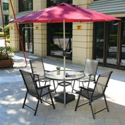 Bàn ghế ngoài trời ngoài trời bàn và ghế kết hợp cà phê sân vườn phòng chờ ghế ba hoặc năm bộ quần áo với ô che nắng - Đồ gỗ ngoài trời