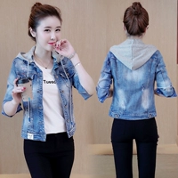 Mùa xuân và mùa thu nhỏ denim khí chất áo khoác nữ đất hoang ngắn đoạn mới với chiếc mũ của phụ nữ phiên bản Hàn Quốc của chiếc áo khoác - Áo khoác ngắn áo parka nữ