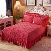 Khăn trải giường bằng vải bông đơn mảnh mùa đông pha lê nhung trải giường ba bộ ren đỏ dày cưới bốn bộ - Trải giường
