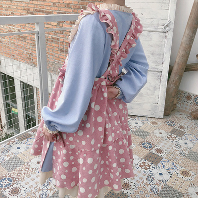 taobao agent [One Ding dot skirt] Withpuji original design Lolita wave dot apron back cross -back