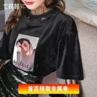 Áo thun lưới nữ lưới 2019 phiên bản mới Hàn Quốc của áo ngắn tay mùa thu lỏng ngoại quốc in áo nhung nửa tay - Áo phông áo phông cao cấp