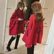 Áo khoác lông dơi màu đỏ mùa đông phiên bản Hàn Quốc của phần dài cổ áo thun cao cổ áo len áo len nữ quốc phục - Trang phục dân tộc