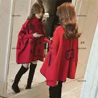 Áo khoác lông dơi màu đỏ mùa đông phiên bản Hàn Quốc của phần dài cổ áo thun cao cổ áo len áo len nữ quốc phục - Trang phục dân tộc đồ bộ nam