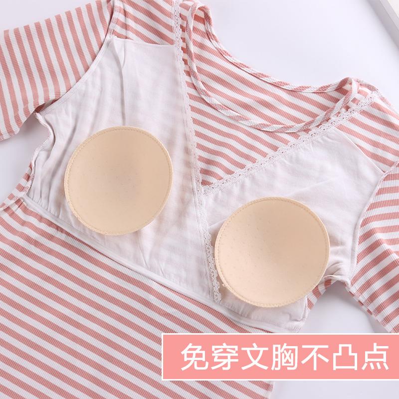 纯棉哺乳上衣月子喂奶免穿文胸哺乳秋衣全棉产后喂奶