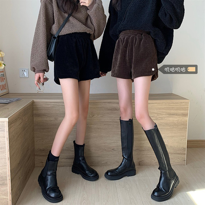 taobao agent Black corduroy spring shorts, boots, high waist, plus size, 2021 collection