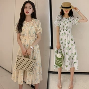 Váy đầm mới trễ vai mùa hè 2019 mới dành cho nữ mùa hè cổ tích màu xanh lá cây in voan Hàn Quốc - váy đầm