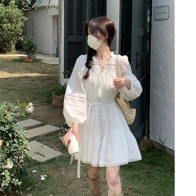 taobao agent Summer dress, fitted brace, white mini-skirt, plus size, french style
