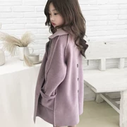 Cô gái xuân hè 2019 mới lớn trẻ em áo len hai mặt Phiên bản Hàn Quốc của trẻ em nước ngoài áo khoác len màu đỏ - Áo khoác