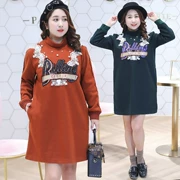 [5 lần] Phụ nữ kích thước lớn cộng với phân bón để tăng phiên bản Hàn Quốc của váy len lỏng tiếng Anh 6490 - Áo len thể thao / dòng may