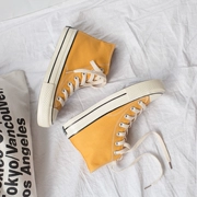 20 品 2018 Giày vải cao gót ulzzang phiên bản màu vàng Hàn Quốc của đôi giày sinh viên màu cam hoang dã siêu cháy thập niên 1970