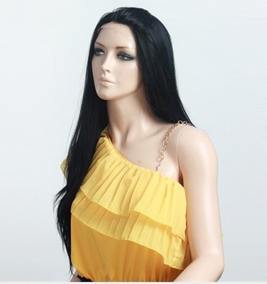 taobao agent Lace black straight hair long hair 24 inches in front of chemical fiber