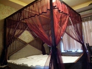 Trung quốc phong cách giường gỗ giường retro, muỗi vành đai rèm đầu Trung Quốc phong cách muỗi net bốn giường áp phích trang trí men