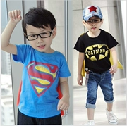 Mùa hè 2018 áo thun ngắn tay cho trẻ em siêu nhân mới với áo choàng trẻ em Quần áo Altman boy