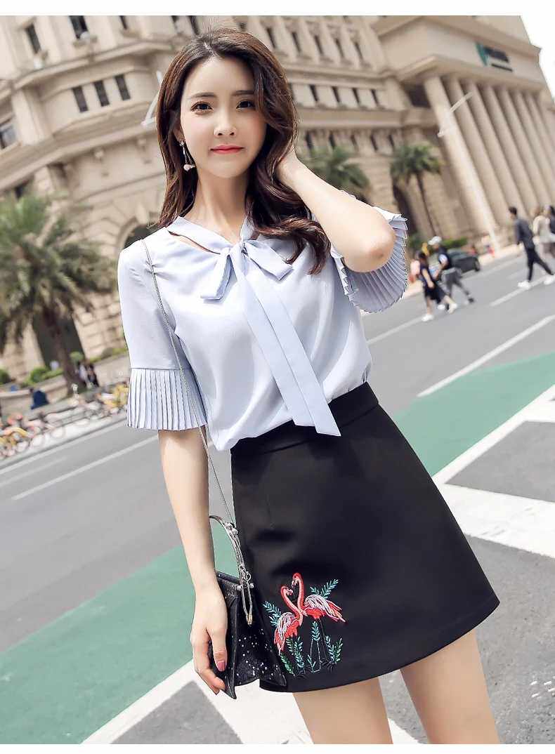 2018夏季新款时尚刺绣半身套装裙甜美俏皮小清新短裙套装女两件套