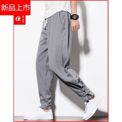 Dan Jieshi mùa hè quần linen phần mỏng của Trung Quốc phong cách loose nam quần Tang phù hợp với kích thước lớn chất béo casual feet củ cải đèn