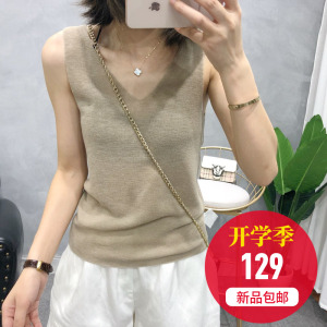 Châu âu trạm 2018 đầu mùa thu mới Châu Âu hàng thủy triều thời trang đơn giản phần Slim V-Cổ len đan vest bên trong thủy triều