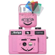 LOMO máy ảnh HOLGA135TIM hồng nửa lưới lưới đôi máy 135 phim camera 15 S bốn màu nhấp nháy đèn