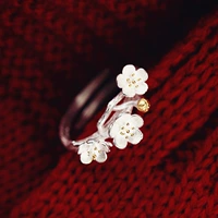 Hàn Quốc s925 sterling bạc trang sức nhẫn nữ văn học mận ngón tay nhẫn mở nhỏ hoa tươi handmade nhẫn nhẫn vàng