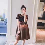 Thai sản mặc 2018 mùa hè mới Hàn Quốc ren vai lỏng Một phiên bản của thời trang phụ nữ mang thai dài ăn mặc triều
