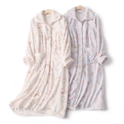 Công chúa dễ thương mùa thu và mùa đông Phụ nữ Nhật Bản dày flannel dài váy ngủ san hô lông cừu áo ngủ dài tay đồ ngủ kích thước lớn