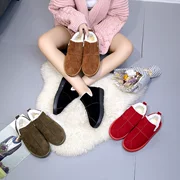 Giày tuyết nữ ống ngắn đáy phẳng Harajuku thấp giúp ấm áp cộng với nhung lười một chân giày bánh mì mùa đông dễ thương