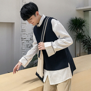 Áo len của nam giới không tay áo len màu rắn áo len áo gi lê nam vest của Hàn Quốc sinh viên áo sơ mi thủy triều