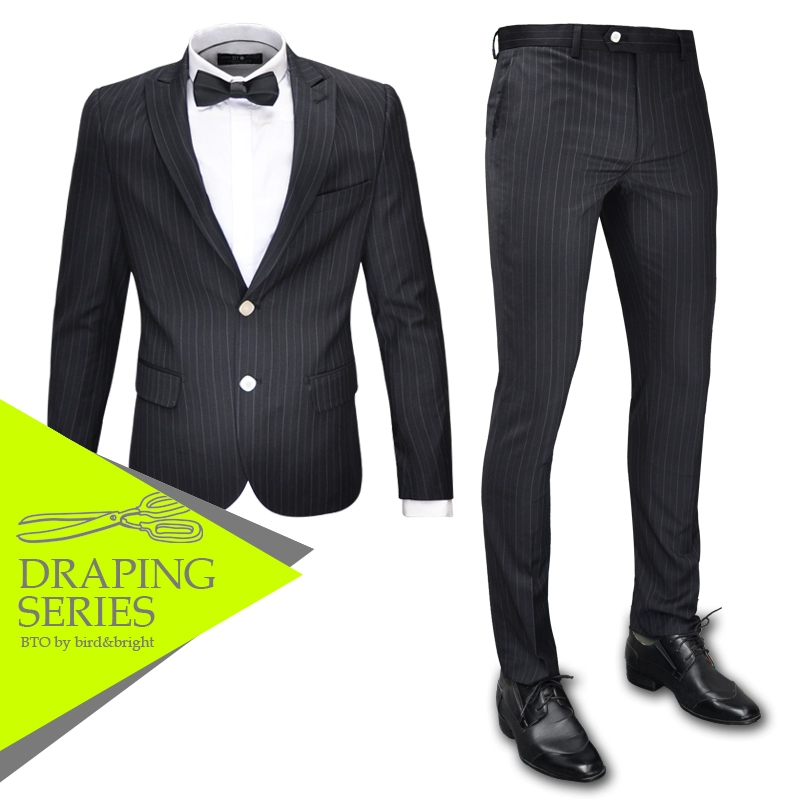 ZBTO nam mặc cổ áo len màu xanh nước biển sọc dọc mỏng phù hợp thời trang giản dị phù hợp với công việc phù hợp với bộ đồ - Suit phù hợp