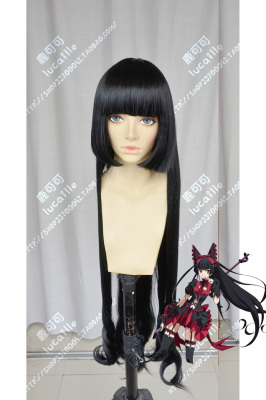 taobao agent Gate Fantasy Self -Defense Force Loli McGulli Black One -meter hair tail micro -rolling maid cosplay wig