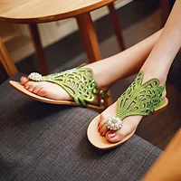 Bang Yuan Shi dép xanh nữ mùa hè bằng phẳng với hoa giải phóng mặt bằng Han giày màu bãi biển tinh khiết rhinestone clip toe - Giày thể thao / sandles giày sandal nam cao cấp