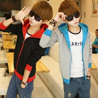 Teen áo len nam sinh viên mùa xuân và mùa hè Hàn Quốc phiên bản 12-14-15-16-18 tuổi Slim áo sơ mi nam áo giản dị áo hoodie màu xanh dương