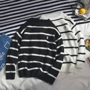 Áo len mùa thu đông đẹp trai t phiên bản Hàn Quốc của cặp đôi áo len nam thương hiệu thủy triều chic hoang dã dòng áo len sọc đen trắng