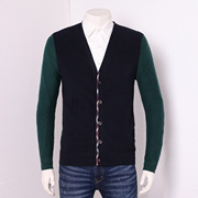 Romeo nam mùa xuân thanh niên nam áo len cardigan cotton thời trang tương phản màu khâu áo len áo len Z3D403