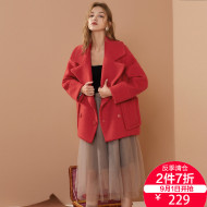 [2 miếng 30% off] ONE MORE Wenmo lớn ve áo len phụ nữ áo len đôi ngực ngắn áo khoác đẹp