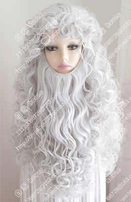 taobao agent Santa Claus Greek silver gray wig with beard long curly curled Halloween makeup ball cos wig