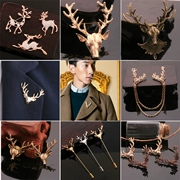 Châu Âu và Mỹ trang sức retro sừng hươu dài sừng Elk đầu con vật Giáng sinh đàn ông và phụ nữ áo trâm - Trâm cài