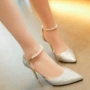 Giày cao gót nữ 2019 xuân mới đính cườm mũi nhọn của phụ nữ giày thủy triều với giày đơn phiên bản Hàn Quốc của giày hoang dã dép đế xuồng