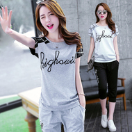 Thể thao phù hợp với nữ mùa hè áo sơ mi giản dị hai mảnh lỏng kích thước lớn ngắn tay T-Shirt thời trang chạy cắt quần áo dạ nữ đẹp