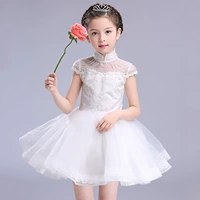 Trẻ em của váy cưới công chúa váy new trắng đứng cổ áo cô gái sinh nhật đàn piano tổ chức hiệu suất hoa cô gái pettiskirt váy biểu diễn cho trẻ em