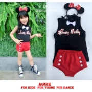 Trẻ em mới của cô gái jazz jazz trang phục múa Hàn Quốc khiêu vũ vest mickey đỏ đen quần short phù hợp với hiphop