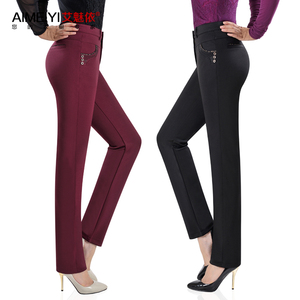 Mới mùa xuân quần âu của phụ nữ cao eo thẳng stretch trung niên mẹ nạp mùa thu và mùa đông kích thước lớn quần dài có cộng với nhung