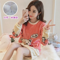 Váy ngủ nữ mùa đông flannel nightdress san hô lông cừu váy ngủ cộng với phân bón để tăng 200 kg lỏng lẻo phần dài bà bầu đồ bộ mặc nhà cao cấp