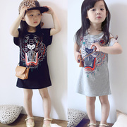 [Đặc biệt hàng ngày] mùa hè trẻ em hổ đầu dài t- shirt váy Hàn Quốc phiên bản của thủy triều quần áo cô gái in váy