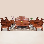 Red Lianhua Burma Huali Shanshui 1113 bộ sofa gồm 8 trái cây gỗ hồng lớn khách phong phú màu đỏ gỗ gụ đồ gỗ rắn - Bộ đồ nội thất