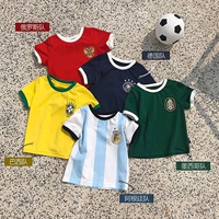 2018 World Cup cha mẹ và con mặc bé ngắn tay gia đình ba ba cổ jersey t-shirt Argentina Brazil Đức thủy triều áo liền quần cho bé