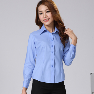 Autumn professional women's long-sleeved company pure blue work clothes hotel office women's work clothes uniform blue shirt