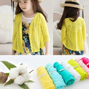 Cô gái mặt trời bảo vệ quần áo mùa hè phần mỏng áo sơ mi dài tay áo khoác trẻ em lớn Hàn Quốc phiên bản của bông cardigan bảy-tay áo điều hòa không khí áo sơ mi