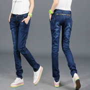 2018 mùa xuân của phụ nữ Harlan jeans của phụ nữ chân quần Mỏng mỏng màu xanh dài dây kéo quần căng