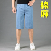 Đàn ông trung niên mùa hè mới cotton và lanh quần short giản dị kích thước lớn quần thun eo cha tải quần cắt