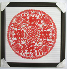 Резьба из бумаги 带镜框 红色剪纸 圆形双喜